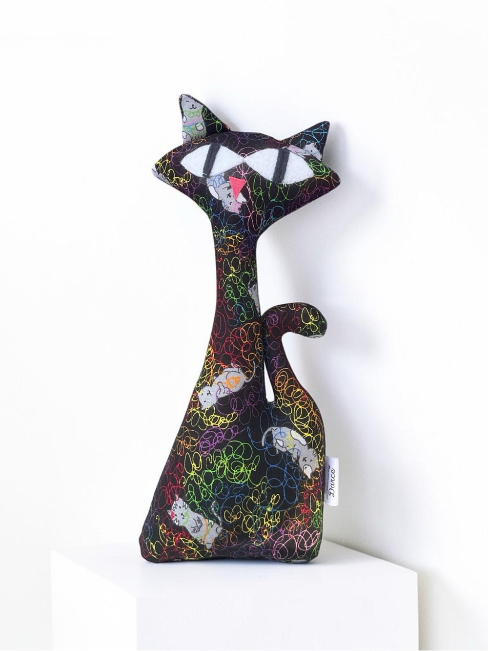 Handmade Multicolor Floral Atomic Cat Decorative Pillow Plush